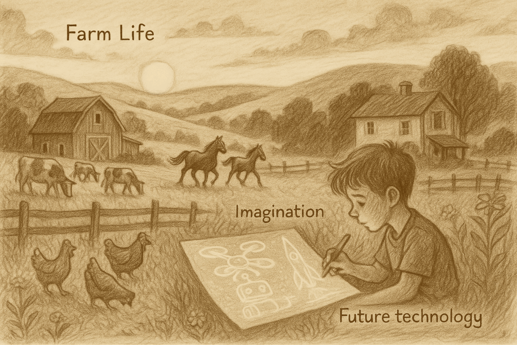 a farm boy imagining the future of ai. Built by imagination- scale through automation