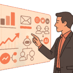 Futuristic marketing automation dashboard with AI-driven analytics and campaigns.
