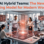Human-AI hybrid teams working together in a modern AI-powered business workflow